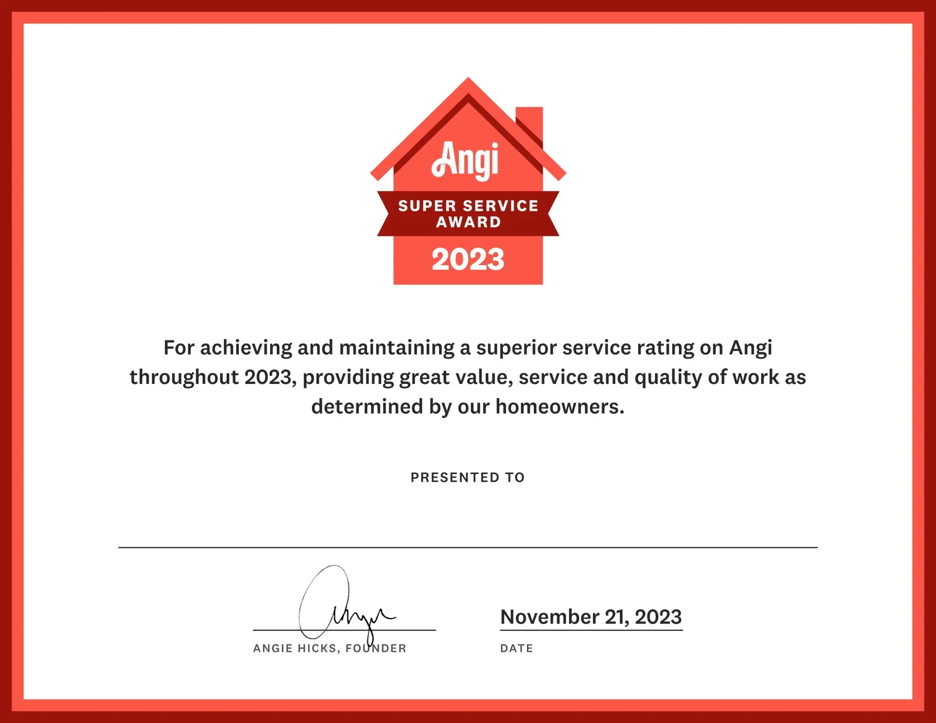 2023 Super Service Award winner.